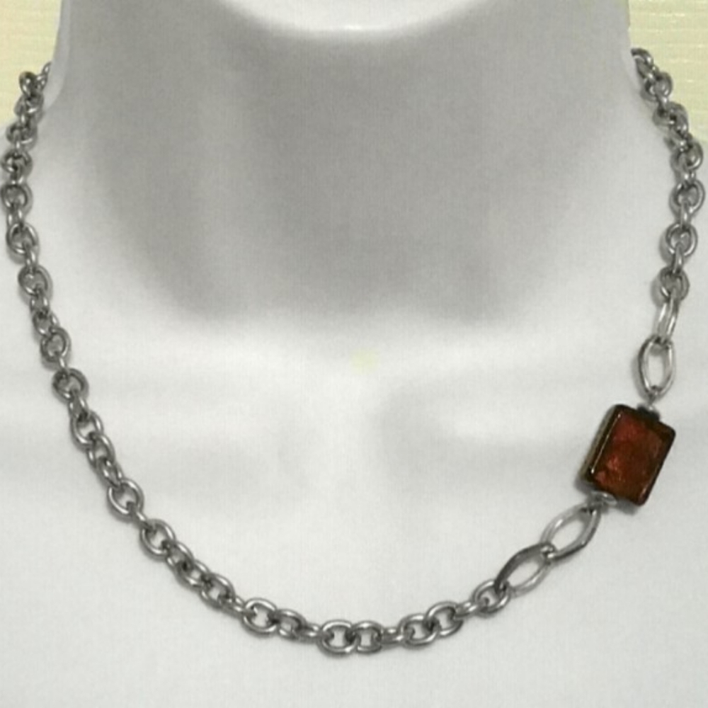 Offset Red Glass Chain Necklace